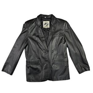 Saddlery Cooper Collection Leather Blazer Jacket Size 14 Black Womens